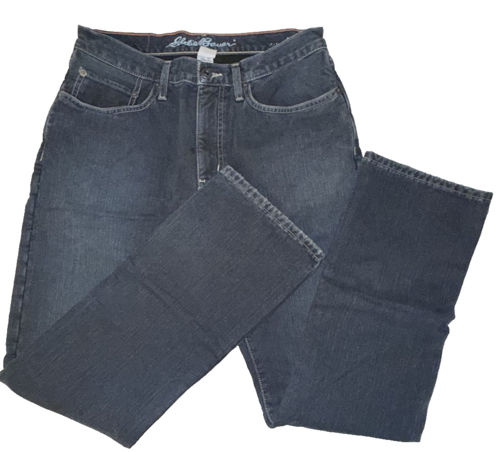 Eddie Bauer Men 32x32 Blue Fleece Lined Straight Fit Denim Jeans Hiking Outdoors